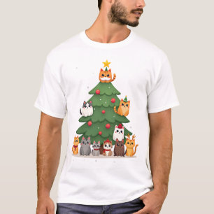 T-shirt Joyeux Cat Noël Drôle d'arbre de Noël, chats Xmas 