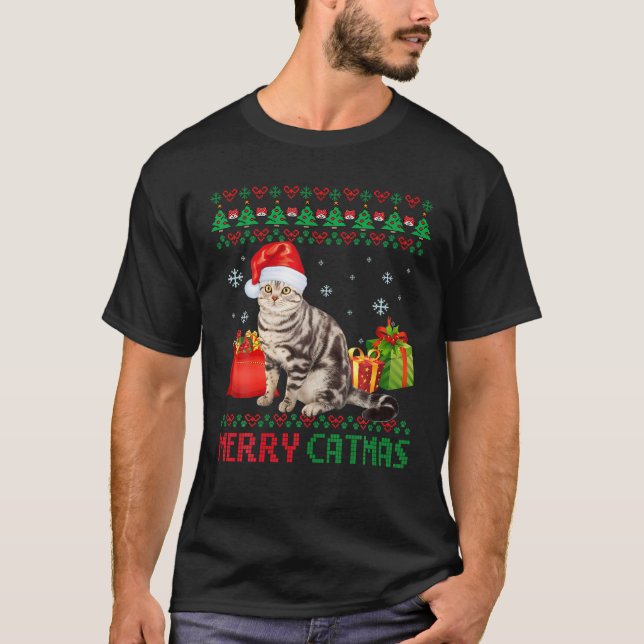 T-shirt Joyeux Catmas Chat Laid Noël Américain Shorthair (Devant)