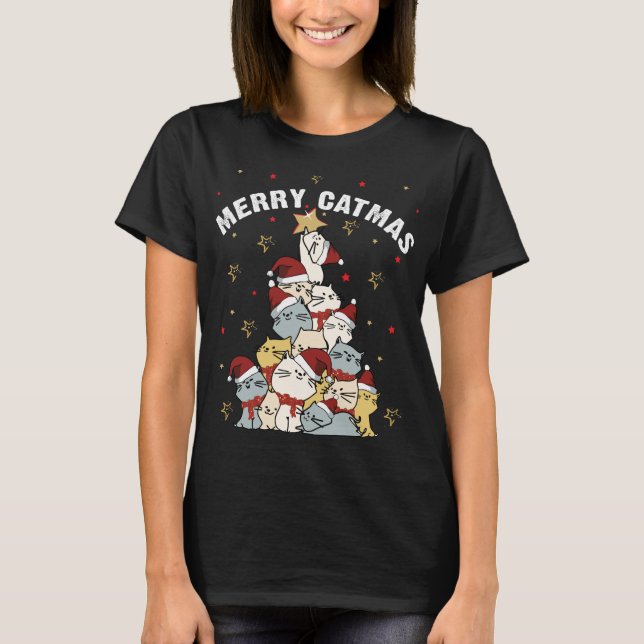 T-shirt Joyeux Catmas Chat Mountain sapin de Noël pas laid (Devant)