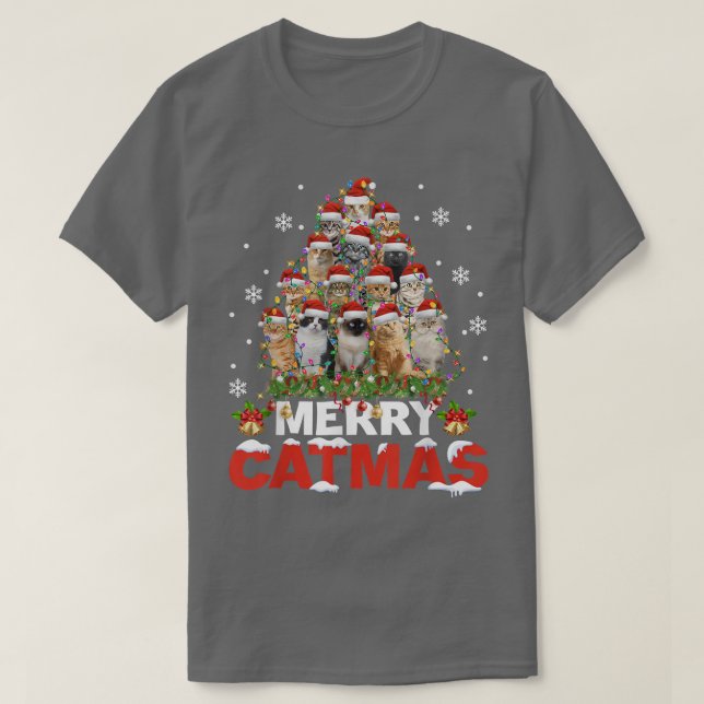 T-shirt Joyeux Catmas Chat Noël Pyjamas Noël Flammes Sueur (Design devant)