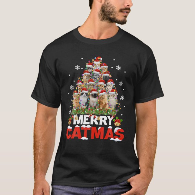 T-shirt Joyeux Catmas Chat Pyjamas de Noël X Mas laid (Devant)