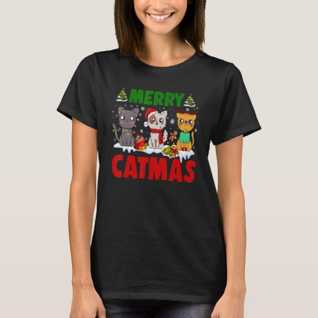 T-shirt Joyeux Catmas Chat Pyjamas Noël X mas Ugly Swea (Devant)