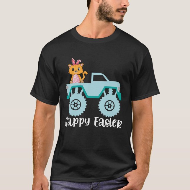 T-shirt Joyeux Chat de Pâques équitation Monster Camion To (Devant)