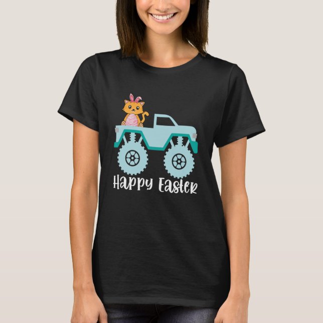 T-shirt Joyeux Chat de Pâques équitation Monster Camion To (Devant)