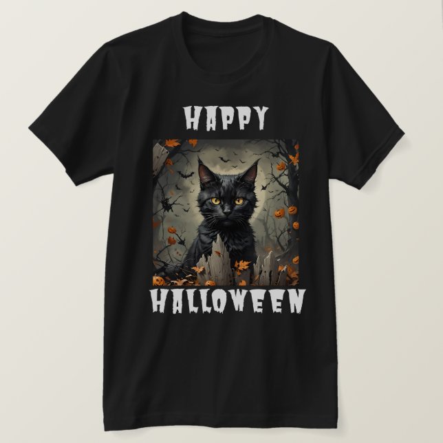 T-shirt Joyeux chat d'Halloween (Design devant)