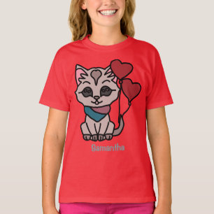 T-shirt Joyeux chat minimaliste avec un coeur   Amour