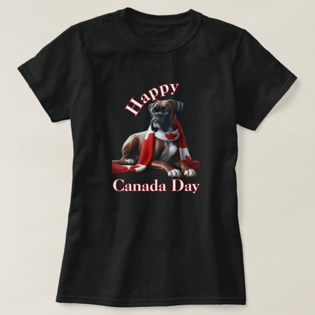 T-shirt Joyeux chien de boxe de la fête du Canada (Design devant)