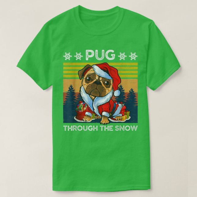T-shirt Joyeux chien de Carlin de Noël à travers les homme (Design devant)