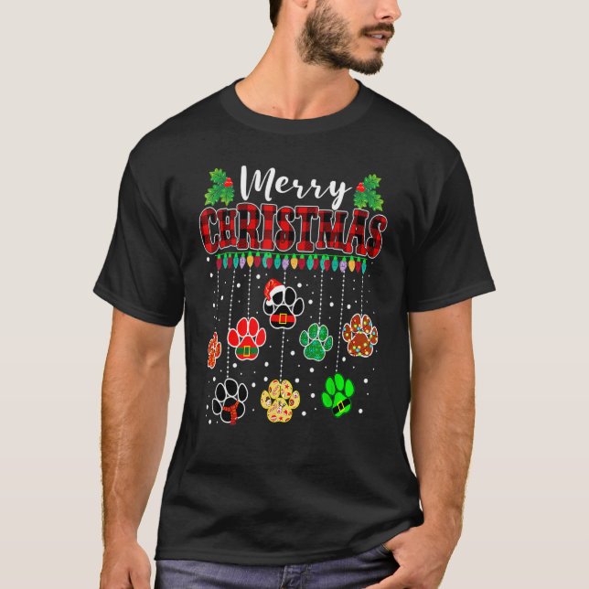 T-shirt Joyeux Chien de Noël Empreinte de patte Buffalo Ro (Devant)