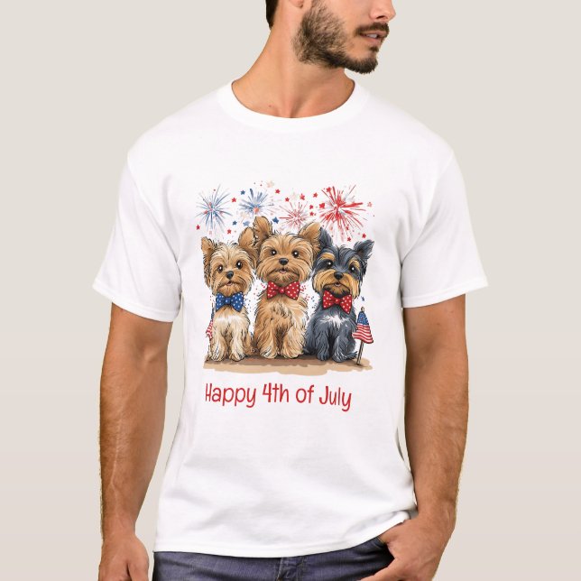 T-shirt Joyeux Chiens 4 juillet Yorkshire Terrier (Devant)