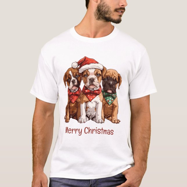 T-shirt Joyeux Chiens en boîte de Noël (Devant)