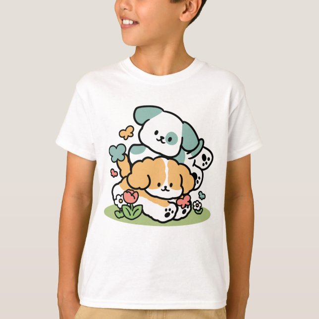 T-shirt Joyeux Chiots Arrivés En Mai - Kawaii Dog Art (Devant)