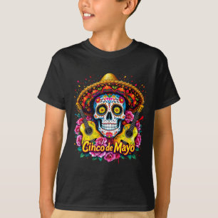 T-shirt Joyeux cinco de mayo chapeau mexicain crâne guitar