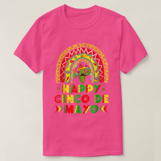 T-shirt Joyeux Cinco De Mayo Rainbow Guitar Cactus Sombrer (Design devant)
