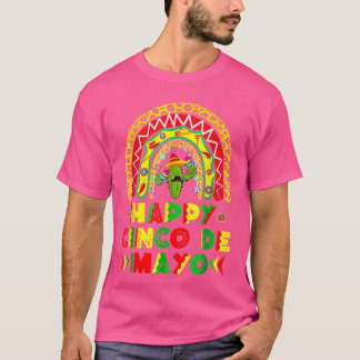 T-shirt Joyeux Cinco De Mayo Rainbow Guitar Cactus Sombrer