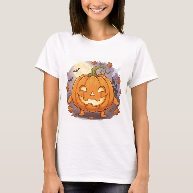 T-shirt Joyeux Citrouille de dessin animé Jack-O'-Lantern (Devant)
