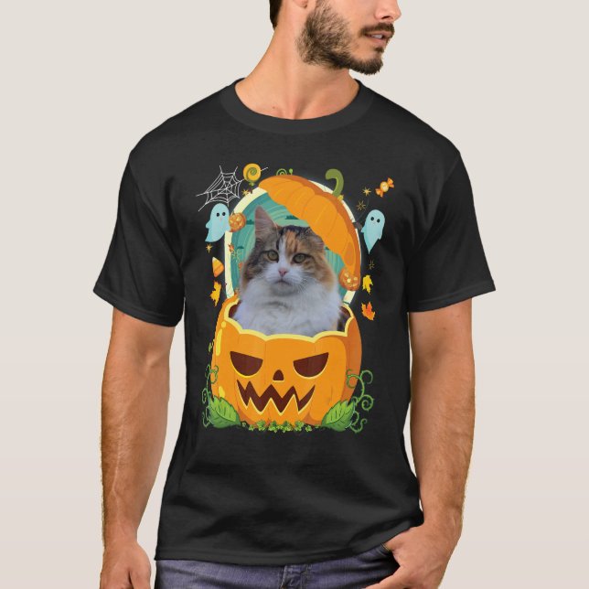 T-shirt Joyeux Citrouille d'Halloween Manx Chat Sorcière m (Devant)