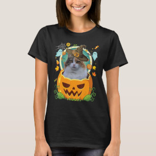 T-shirt Joyeux Citrouille d'Halloween Manx Chat Sorcière m