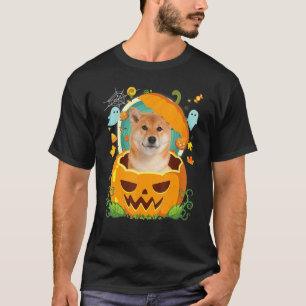 T-shirt Joyeux Citrouille d'Halloween Shiba Inu Chien sorc