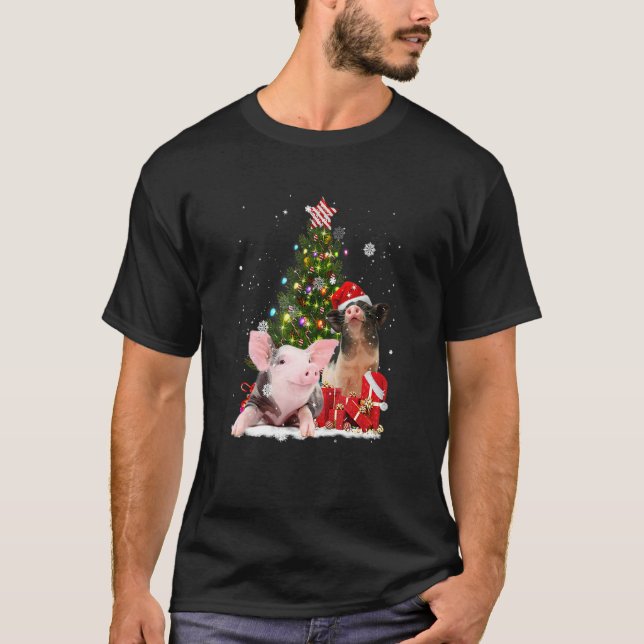 T-shirt Joyeux Cochon Noël Cochons roses Reindeer Casquett (Devant)