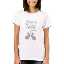 Joyeux Coeurs de Pâques Bunnies lapins gris bleu