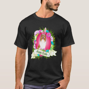 T-shirt Joyeux collie rugueux de Pâques portant des oeufs