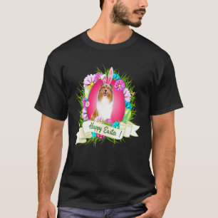 T-shirt Joyeux collie rugueux de Pâques portant des oeufs 