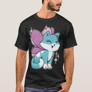 T-shirt Joyeux conte fée Féerie chat avec papillon ailes L