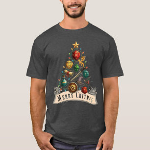 T-shirt Joyeux Critmas D20 RPG Dés Arbre de Noël Joueur de