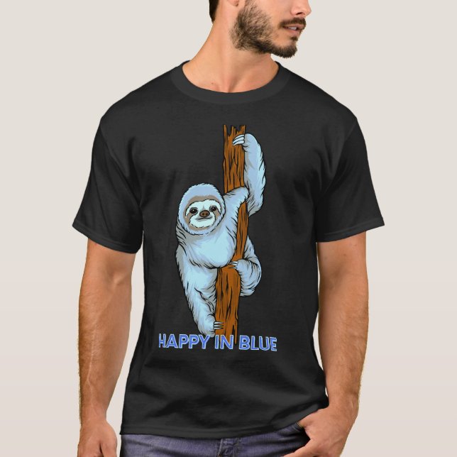 T-shirt Joyeux dans Blue Blue Sloth Hanging (Devant)
