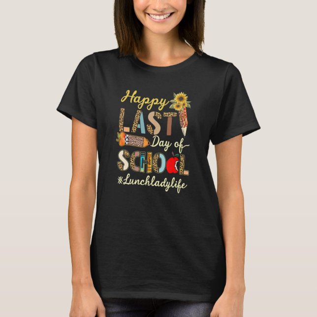 T-shirt Joyeux Dernier Jour De L'École Été Léopard Déjeune (Devant)
