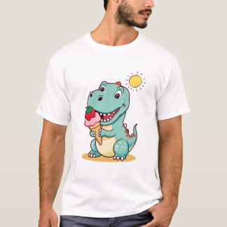 T-shirt Joyeux Dinosaure Mangeant de la crème glacée | T-S