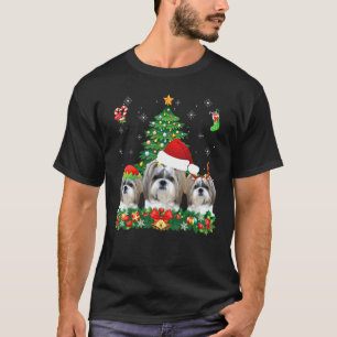 T-shirt Joyeux Dogmas Shih Tzu Père Noël Elf Reindeer Chie