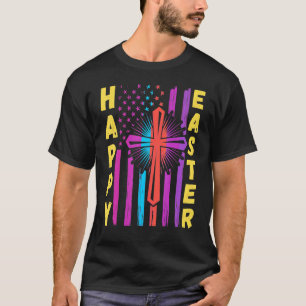 T-shirt Joyeux drapeau chrétien de Pâques Jésus Croix Prin