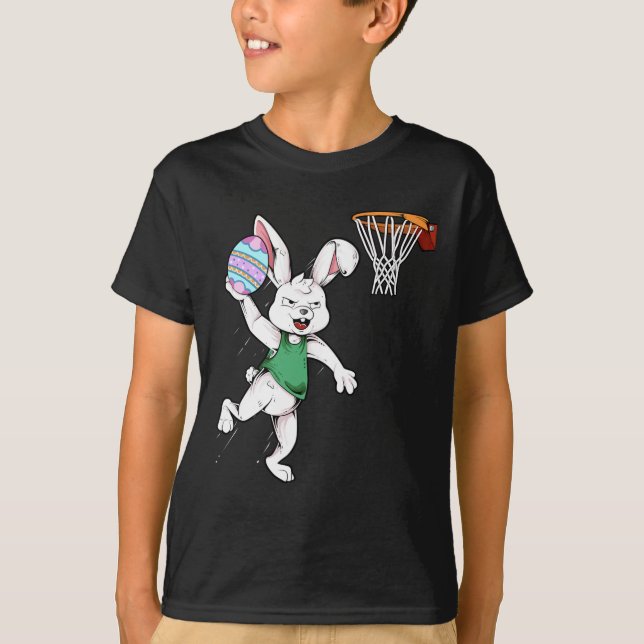 T-shirt Joyeux enfants de Pâques garçons Bunny Dunk Basket (Devant)