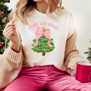 T-shirt Joyeux et brillant Coquette Arbre de Noël rose mig