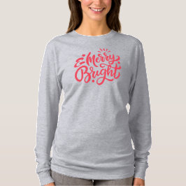 T-shirt Joyeux et brillant moderne rouge Noël long manches