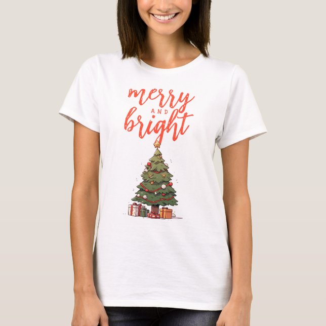 T-shirt Joyeux et brillant Noël des femmes blanches modern (Devant)