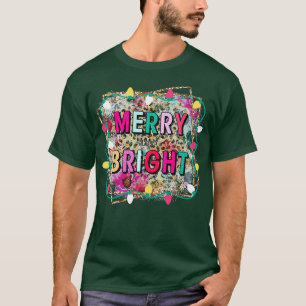 T-shirt Joyeux et brillant Noël Empreinte de léopard