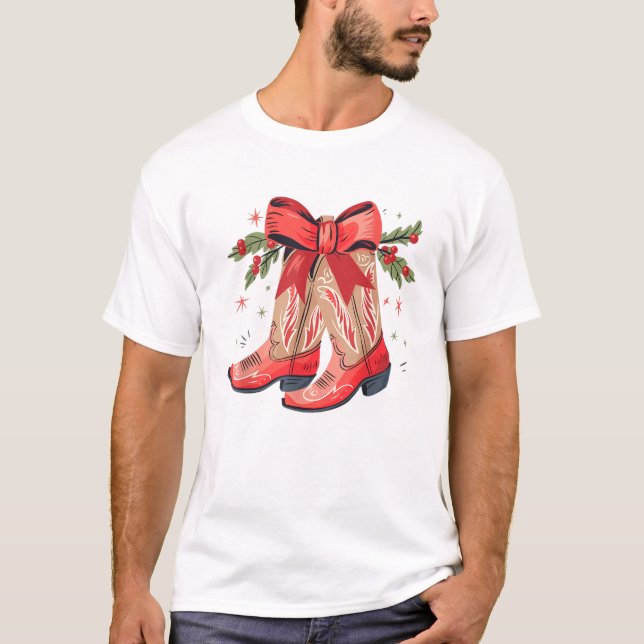 T-shirt Joyeux Et Lumineux Cowgirl Boot Christmas Western  (Devant)