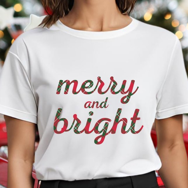 T-shirt Joyeux et lumineux - joli script rouge vert tartan (Créateur téléchargé)