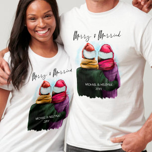T-shirt Joyeux et marié Script Couple Noël