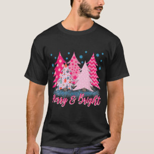 T-shirt Joyeux et rose vif Arbre de Noël rose