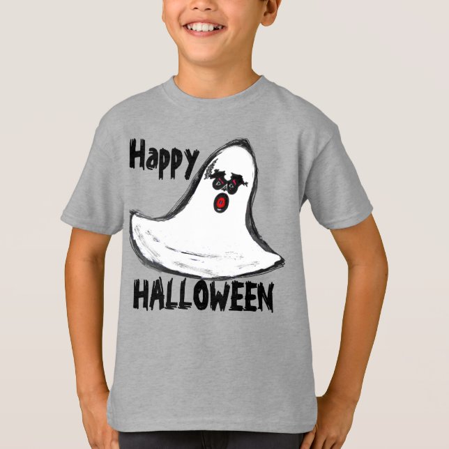 T-shirt Joyeux Fantôme rouge blanc d'Halloween (Devant)