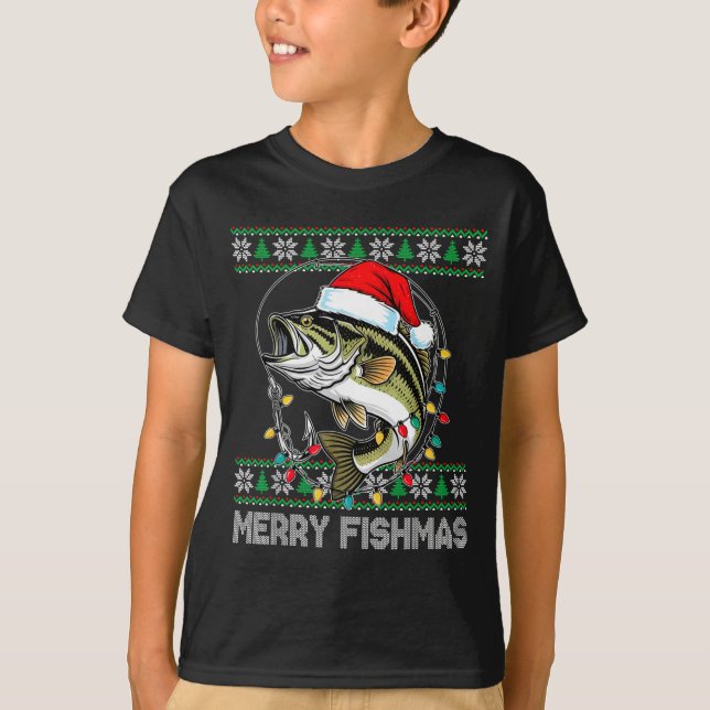 T-shirt Joyeux Fishmas Drôle B Pêche Noël Pour Femmes  (Devant)
