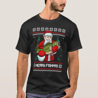 T-shirt Joyeux Fishmas sale pull de Noël Santa Bass Fis