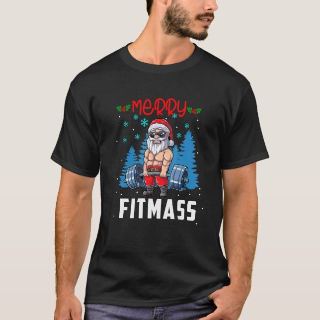 T-shirt Joyeux Fitmass Joyeux entraînement de Noël Weightl (Devant)