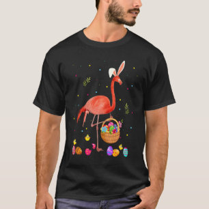 T-shirt Joyeux Flamant rose de lapin de Pâques apportant B
