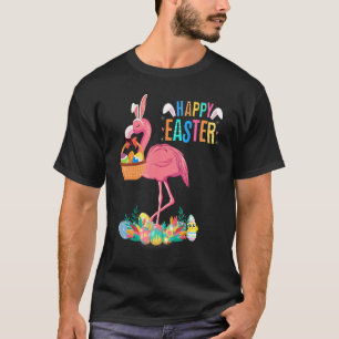 T-shirt Joyeux Flamant rose De Lapin De Pâques Avec Panier