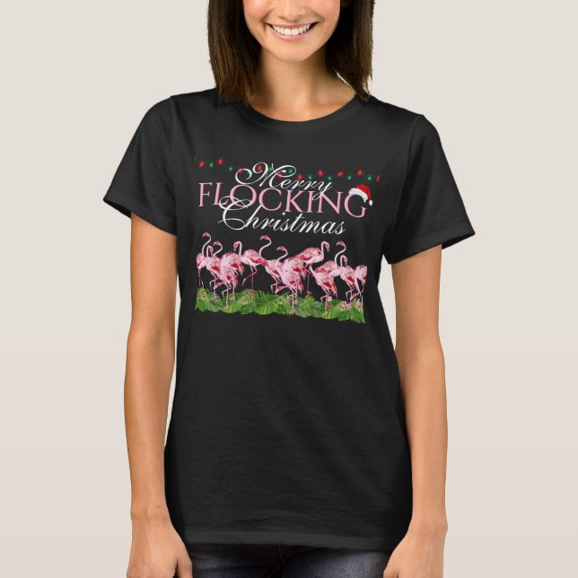 T-shirt Joyeux Flamant rose rose de Noël (Devant)